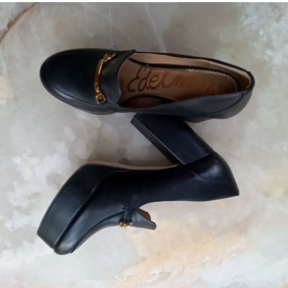 Sam Edelman Aurelie Black Leather Platform Heel Chunky Bit Loafer Size 8